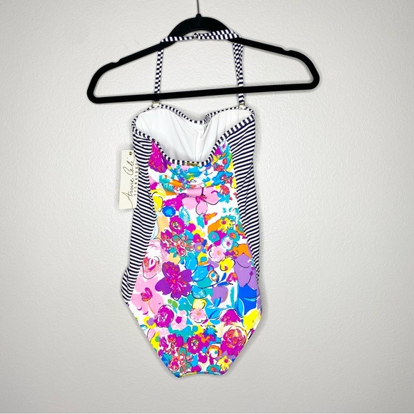 Anne Cole One Peice Floral Shirred Halter Swimsuit - Picture 2 of 12